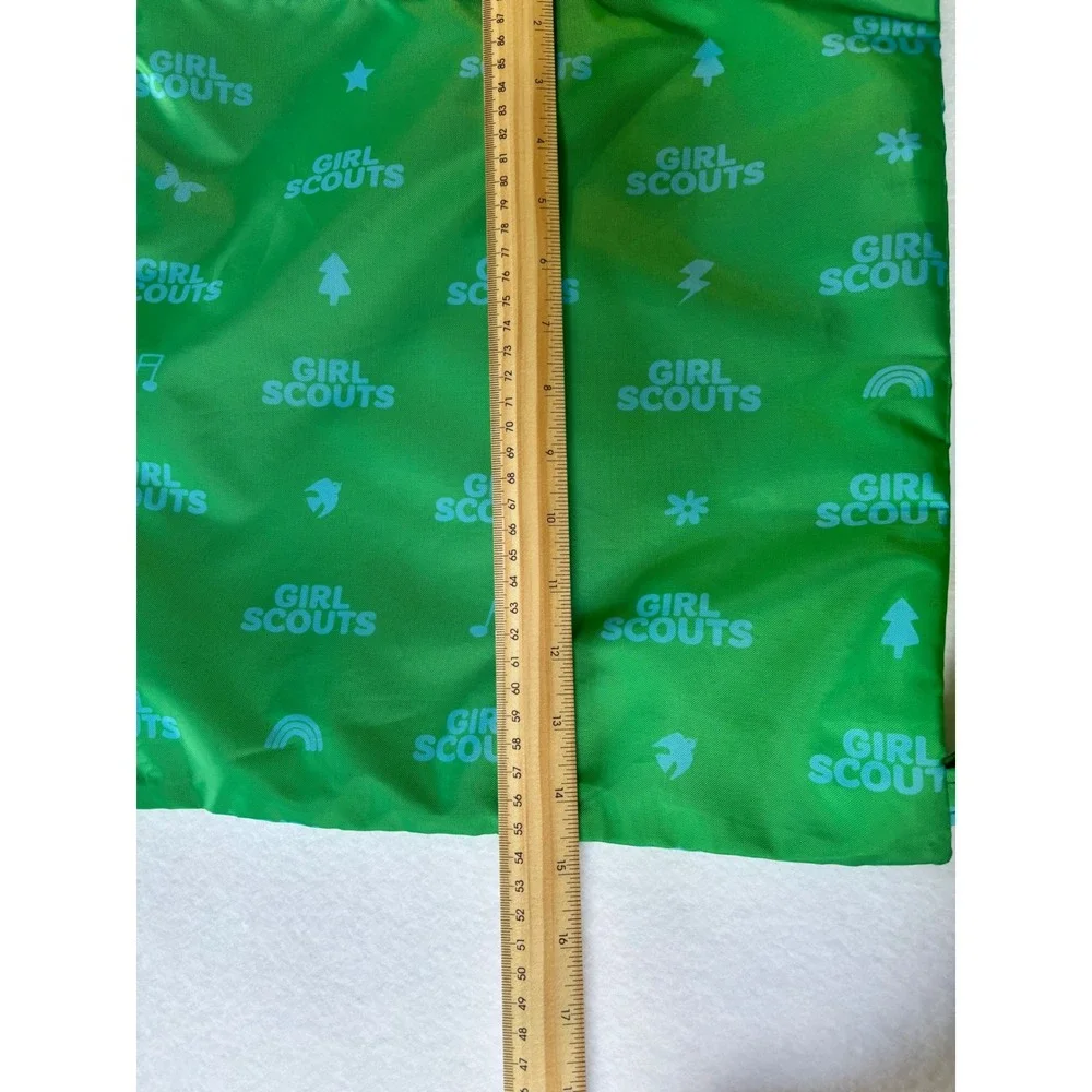 Girl Scouts Green Drawstring Cinch Backpack All Over Logo Print Bag